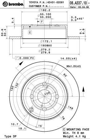 Тормозной диск задний невентилируемый Brembo 08.A337.11