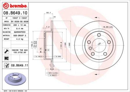 Тормозной диск задний невентилируемый Brembo 08.B649.11