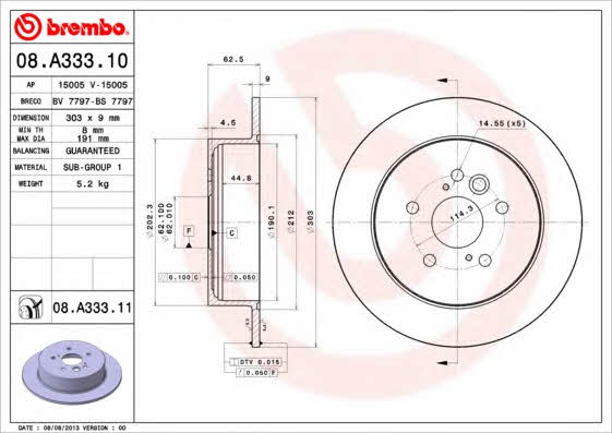 Тормозной диск задний невентилируемый Brembo 08.A333.11