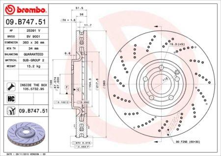 Тормозной диск передний вентилируемый Brembo 09.B747.51