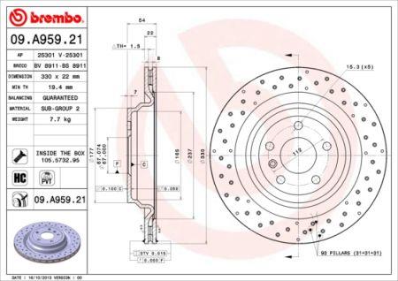 Тормозной диск задний вентилируемый Brembo 09.A959.21
