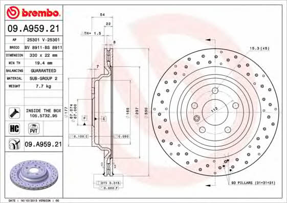 Купить Brembo 09A95921 – отличная цена на EXIST.UA!