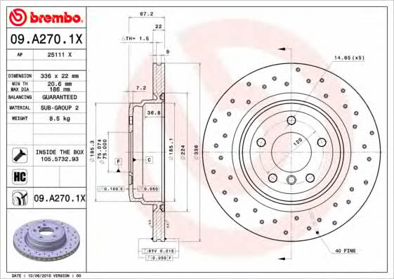 Тормозной диск вентилируемый с перфорацией Brembo 09.A270.1X
