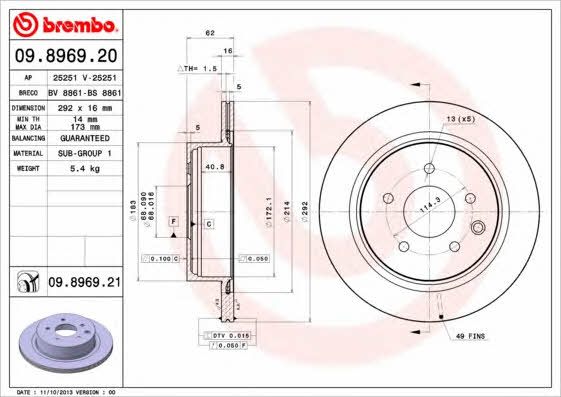 Купить Brembo 09896921 – отличная цена на EXIST.UA!