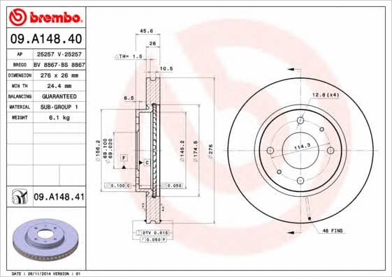 Купить Brembo 09A14841 – отличная цена на EXIST.UA!