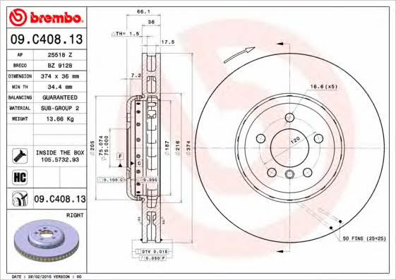 Купити Brembo 09C40813 – суперціна на EXIST.UA!
