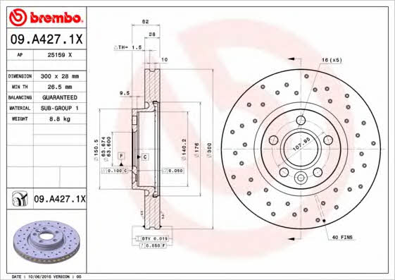 Тормозной диск вентилируемый с перфорацией Brembo 09.A427.1X