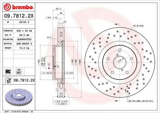 Тормозной диск передний вентилируемый Brembo 09.7812.2X