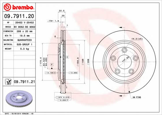 Тормозной диск задний вентилируемый Brembo 09.7911.21