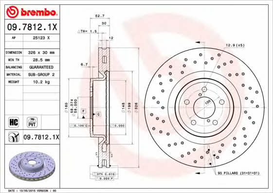 Тормозной диск вентилируемый с перфорацией Brembo 09.7812.1X