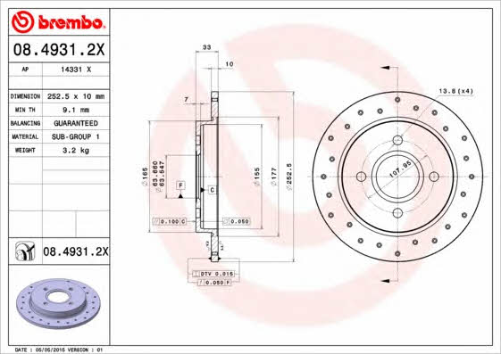 Тормозной диск невентилируемый Brembo 08.4931.2X