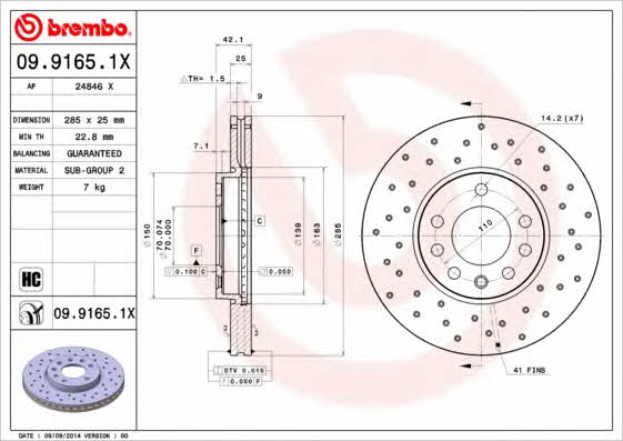 Тормозной диск вентилируемый с перфорацией Brembo 09.9165.1X