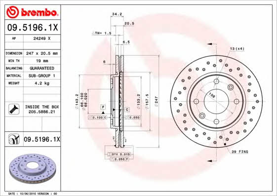 Купити Brembo 0951961X – суперціна на EXIST.UA!