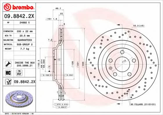 Купить Brembo 0988422X – отличная цена на EXIST.UA!