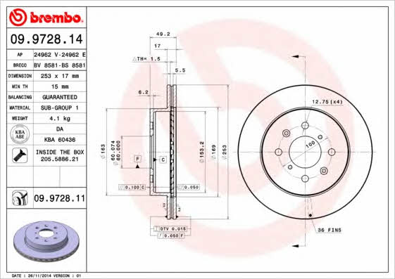 Купить Brembo 09972811 – отличная цена на EXIST.UA!