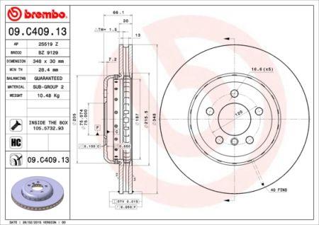 Тормозной диск вентилируемый, 1 шт. Brembo 09.C409.13