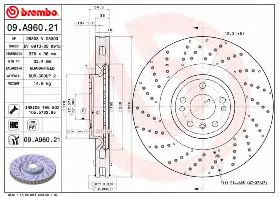 Brembo Диск гальмівний вентильований з перфорацією – ціна 4765 UAH