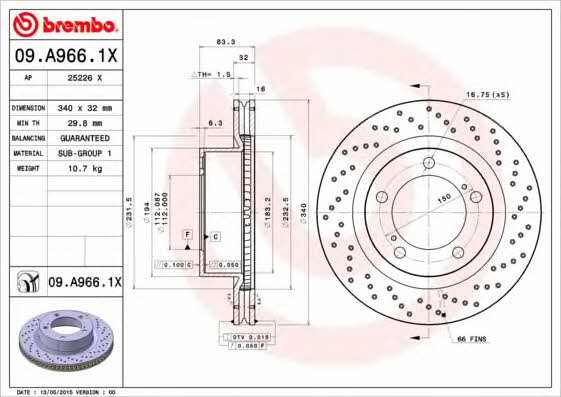 Купити Brembo 09A9661X – суперціна на EXIST.UA!