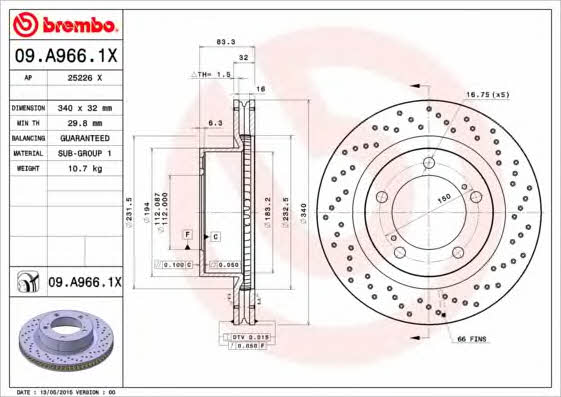 Купить Brembo 09A9661X – отличная цена на EXIST.UA!