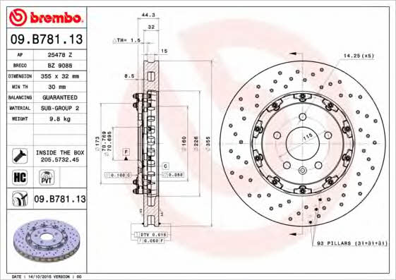 Тормозной диск вентилируемый с перфорацией Brembo 09.B781.13