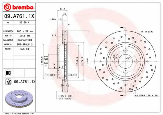 Тормозной диск вентилируемый с перфорацией Brembo 09.A761.1X