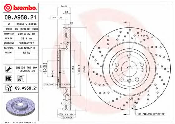 Brembo Диск гальмівний вентильований з перфорацією – ціна 3811 UAH