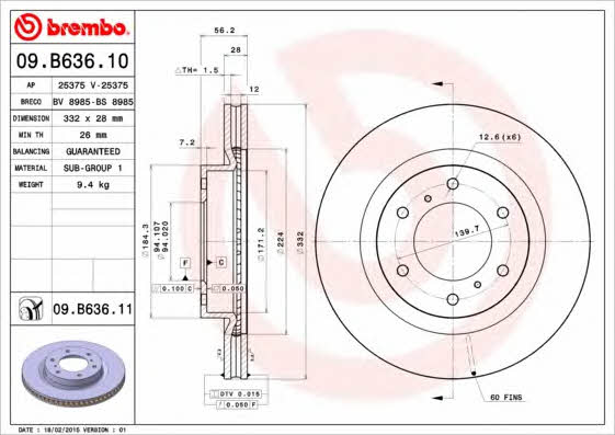 Купить Brembo 09B63611 – отличная цена на EXIST.UA!