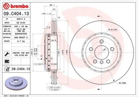 Тормозной диск задний вентилируемый Brembo 09.C404.13