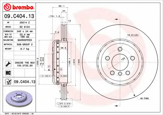Купить Brembo 09C40413 – отличная цена на EXIST.UA!
