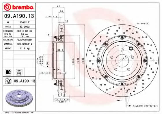 Тормозной диск вентилируемый с перфорацией Brembo 09.A190.13