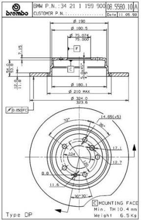 Brembo Тормозной диск задний невентилируемый – цена 2616 UAH