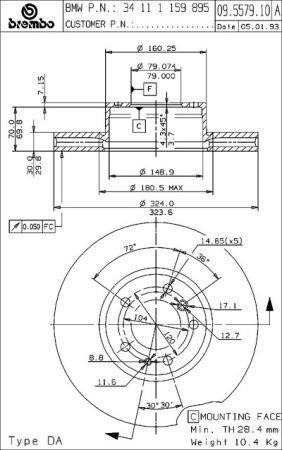 Тормозной диск вентилируемый, 1 шт. Brembo 09.5579.21
