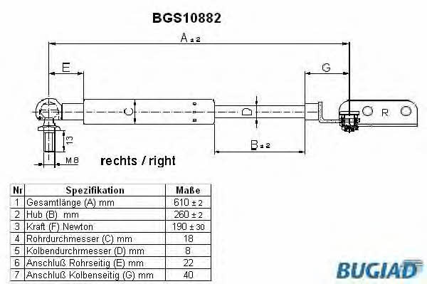 Bugiad BGS10882 Пружина газова багажника BGS10882: Купити в Україні - Добра ціна на EXIST.UA!