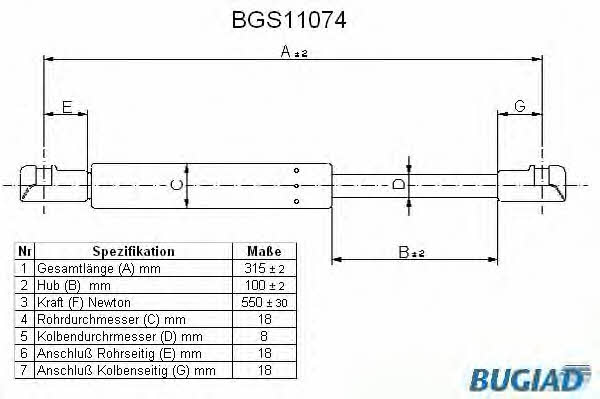 Bugiad BGS11074 Пружина газова заднього скла BGS11074: Купити в Україні - Добра ціна на EXIST.UA!