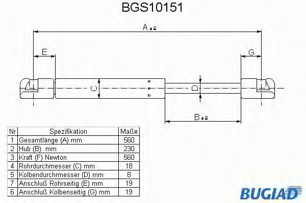 Bugiad BGS10151 Пружина газова багажника BGS10151: Купити в Україні - Добра ціна на EXIST.UA!