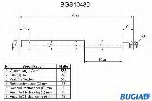 Bugiad BGS10480 Пружина газова багажника BGS10480: Приваблива ціна - Купити в Україні на EXIST.UA!