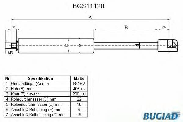Bugiad BGS11120 Пружина газова капоту BGS11120: Купити в Україні - Добра ціна на EXIST.UA!