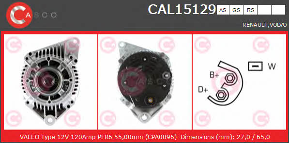 Генератор автомобільний Вольво: CAL15129AS Casco Генератор