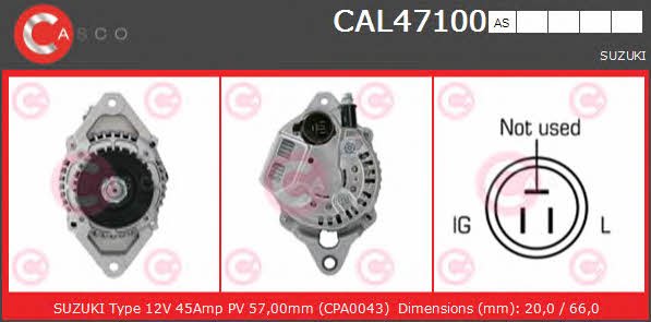 Генератор авто Suzuki Swift (Сузуки Свифт): CAL47100AS Casco Генератор