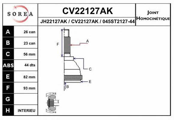 EAI CV22127AK Шарнір рівних кутових швидкостей (ШРКШ) CV22127AK: Купити в Україні - Добра ціна на EXIST.UA!