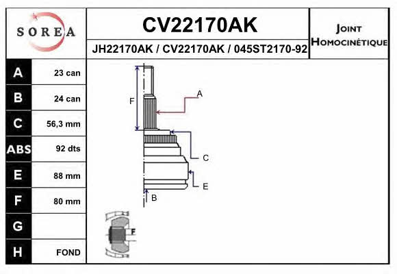 EAI CV22170AK Шарнір рівних кутових швидкостей (ШРКШ) CV22170AK: Купити в Україні - Добра ціна на EXIST.UA!