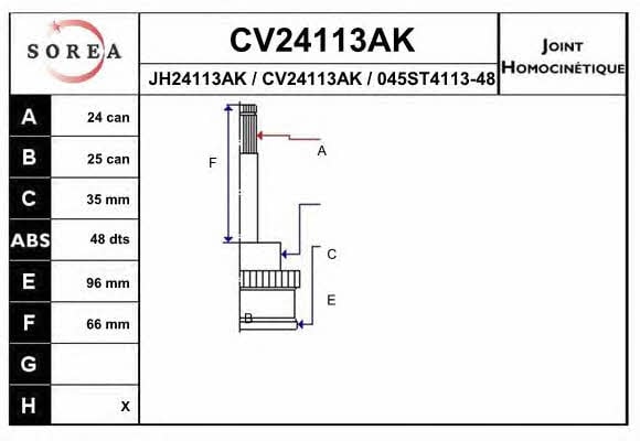 EAI CV24113AK Шарнір рівних кутових швидкостей (ШРКШ) CV24113AK: Купити в Україні - Добра ціна на EXIST.UA!