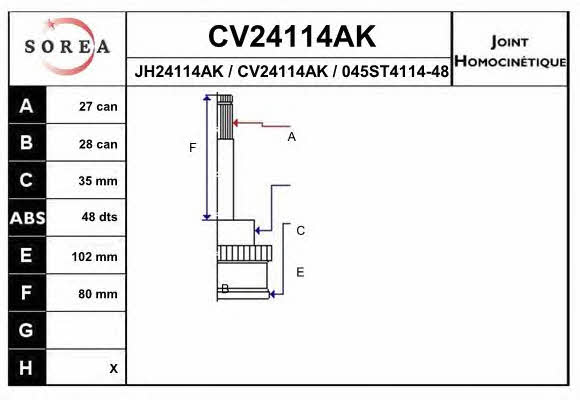 EAI CV24114AK Шарнір рівних кутових швидкостей (ШРКШ) CV24114AK: Приваблива ціна - Купити в Україні на EXIST.UA!