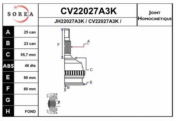 EAI CV22027A3K Шарнір рівних кутових швидкостей (ШРКШ) CV22027A3K: Купити в Україні - Добра ціна на EXIST.UA!