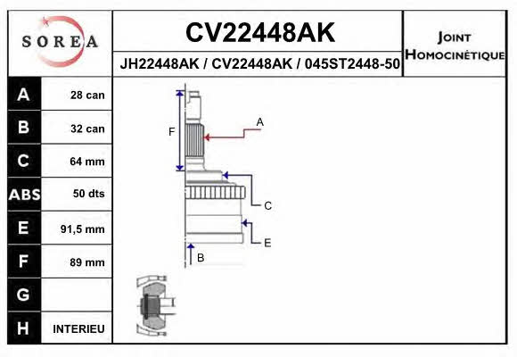 EAI CV22448AK Шарнір рівних кутових швидкостей (ШРКШ) CV22448AK: Приваблива ціна - Купити в Україні на EXIST.UA!