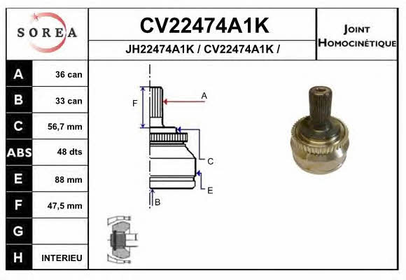 EAI CV22474A1K Шарнір рівних кутових швидкостей (ШРКШ) CV22474A1K: Купити в Україні - Добра ціна на EXIST.UA!