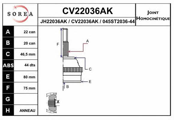 EAI CV22036AK Шарнір рівних кутових швидкостей (ШРКШ) CV22036AK: Купити в Україні - Добра ціна на EXIST.UA!