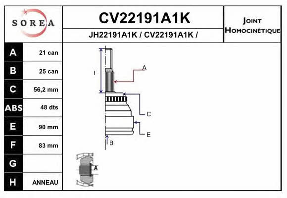 EAI CV22191A1K Шарнір рівних кутових швидкостей (ШРКШ) CV22191A1K: Купити в Україні - Добра ціна на EXIST.UA!