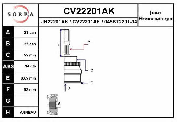 EAI CV22201AK Шарнір рівних кутових швидкостей (ШРКШ) CV22201AK: Купити в Україні - Добра ціна на EXIST.UA!