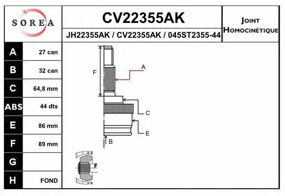 EAI CV22355AK Шарнір рівних кутових швидкостей (ШРКШ) CV22355AK: Купити в Україні - Добра ціна на EXIST.UA!